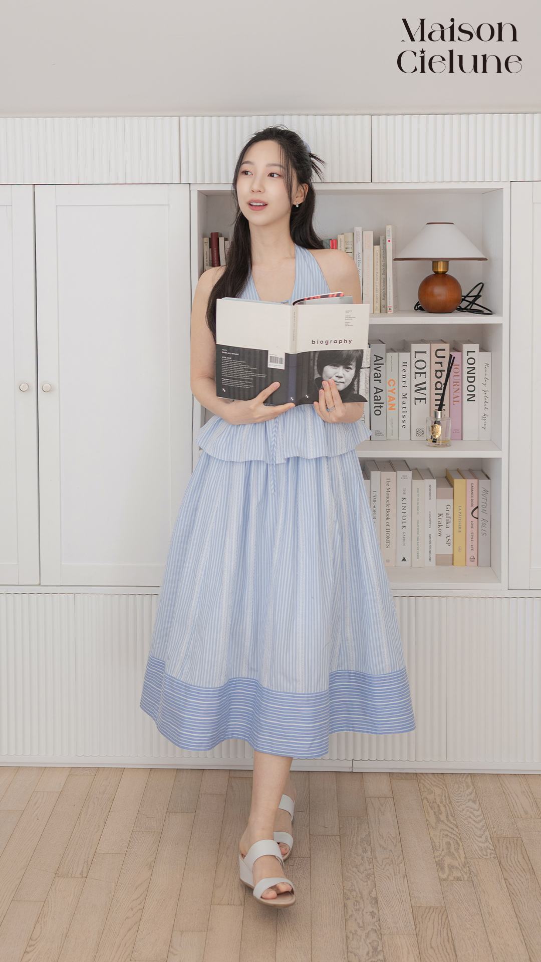 Blue Striped Halter Dress